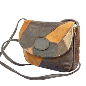 Vintage 1980's Handbag MONIQUE Mini Crossbody Bag Brown Leather Patchwork Purse